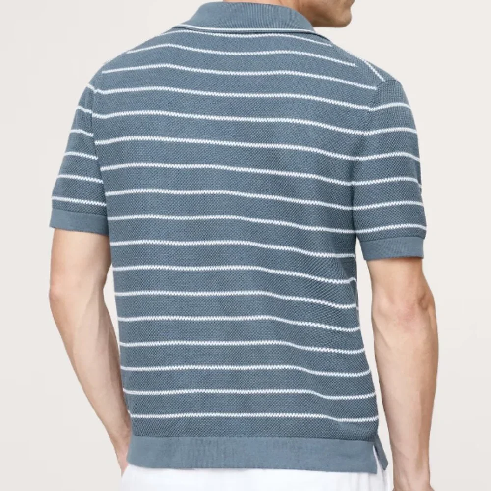 Banana Republic Texture Stripe 100% Organic Cotton Johnny Collar Polo